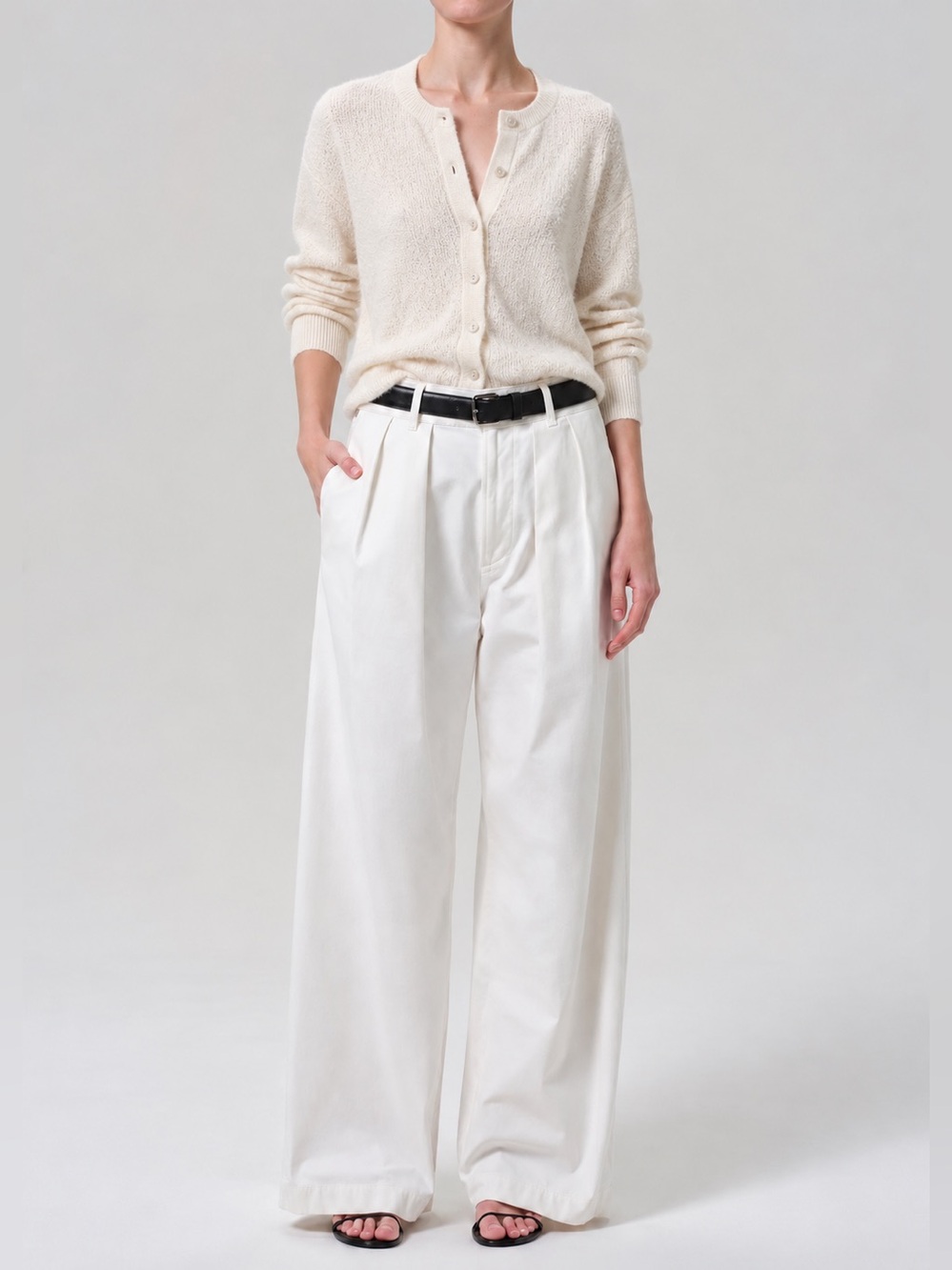 Citizens of Humanity Petra Off White Cream Wide Leg Pleated Trousers Pants sz 27